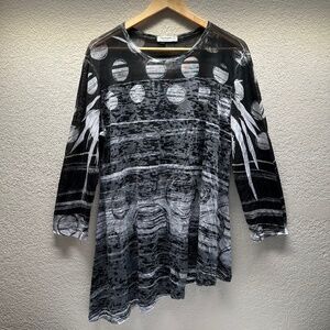 Jess & Jane Tunic Top Women's L Art to Wear Geometic Sheer sleeves Boho USA Made